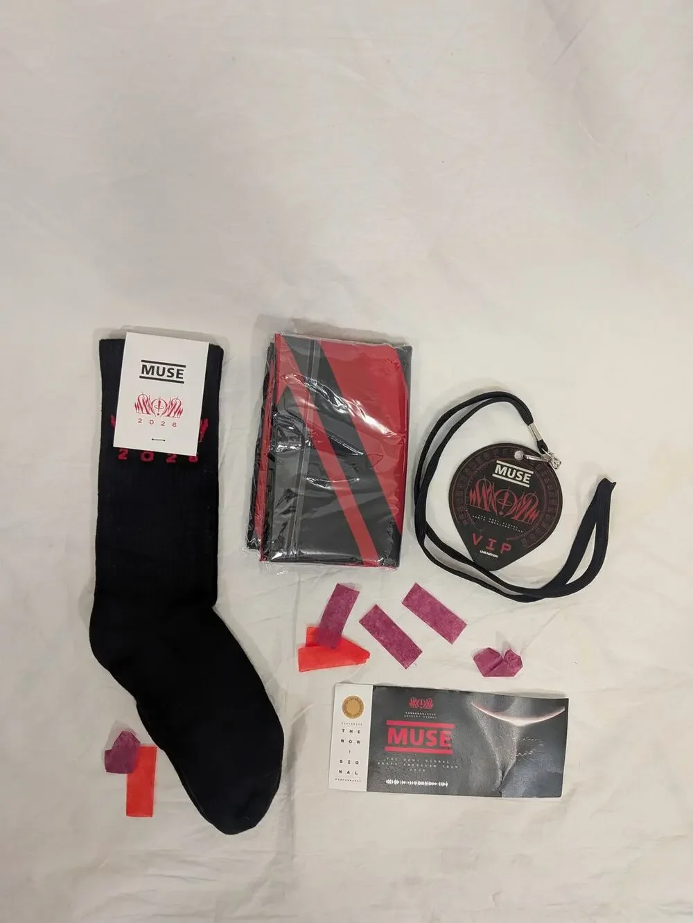 MUSE 2026 Tour VIP merch bundle Socks Flag Laminate Pass Ticket Wow! Signal
